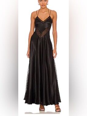 L'Academie 'Jaegar' Black Satin Maxi Dress Size S - $495- PLEASE SEE DESCRIPTION